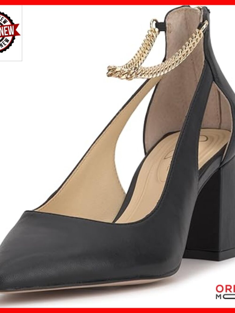 Leather Pointed Toe Pumps with 2.6 Inch Heel and Ankle Strap